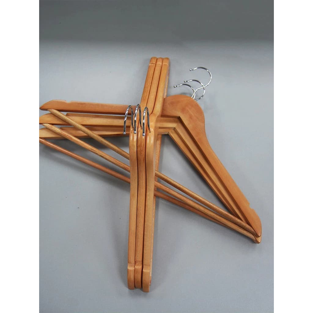 Conjunto 3 Cabides Madeira Acabamento Verniz Durável Organização Roupa Armário Achadinhos