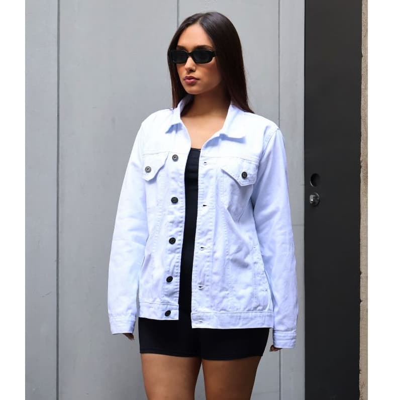 Max Jaqueta Jeans Feminina Oversized com Botões na Frente e Bolsos Jaqueta Denim Casual Estilo Solto