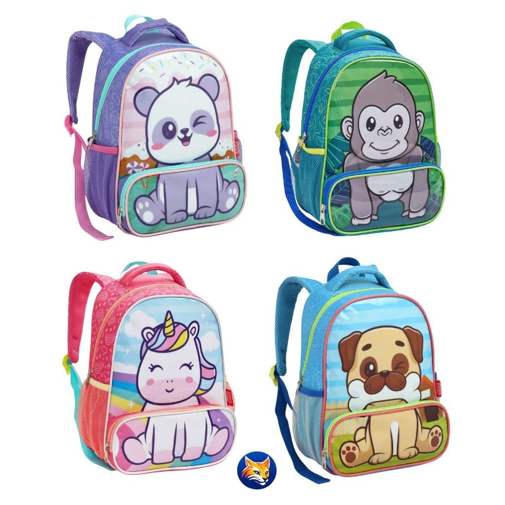 Mochilas infantil Zoop de 13'' Polegadas Estampa Cachorro Gorila Panda Uniórnio Seanite