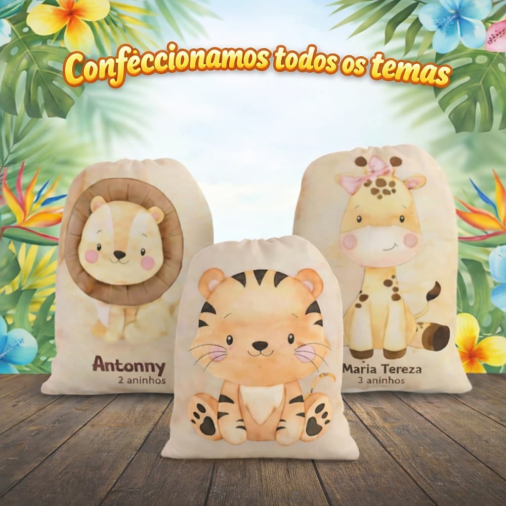 Mochila Saco Sacochila  Personalizada Lembrancinha Infantil Festa Aniversário Animais