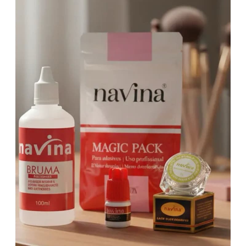 Kit Cola Adesivo Cola Extensão de Cílios Navina + Bruma Navina + Removedor de Cílios navina 5g