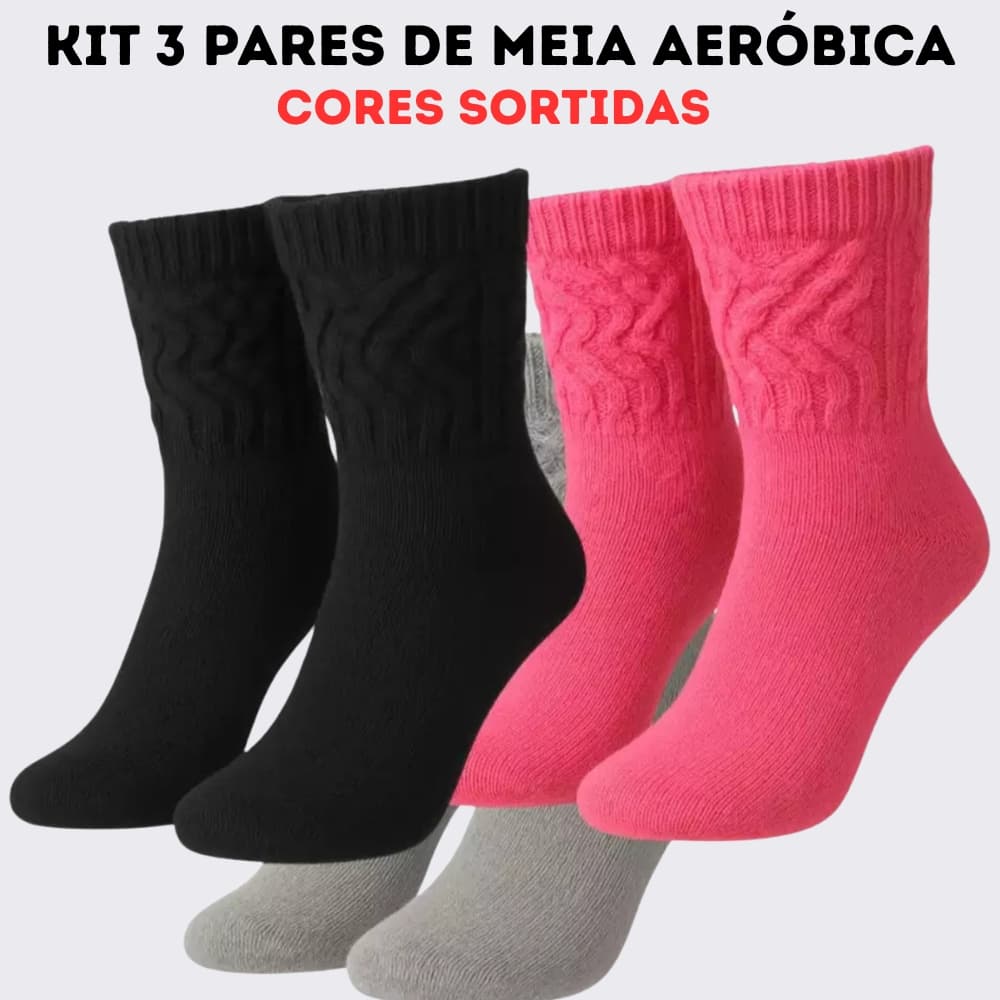 Kit 3 Meia Aerobica Fitness Feminina Frio Academia Tamanho 34 ao 40 AQN SPORT