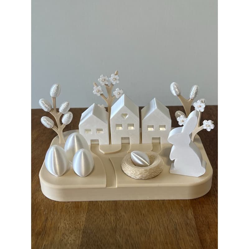 Decoração Páscoa | Mini Cenário Decorativo de Páscoa | Coelho, Ovos e Casinhas | Decoração Casa