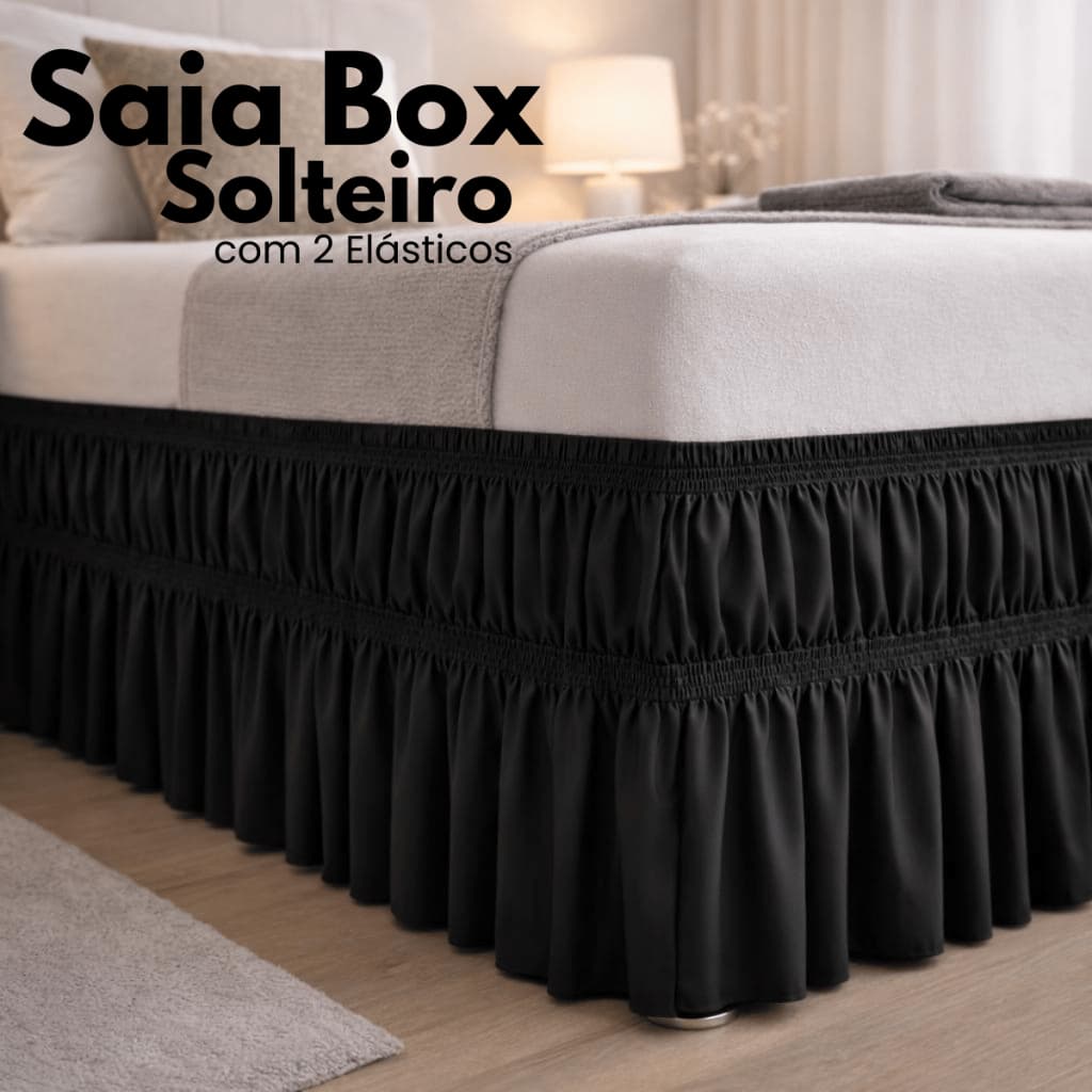 Saia Box Para Cama Box  (Solteiro) PRETA Com 2 Elásticos
