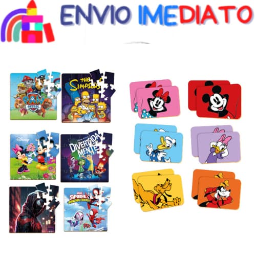 Kit 10 Jogos - 5 Jogos Quebra Cabeça Heróis 20 pcs - 5 Jogos Memória Heróis 12 pcs - Infantil - Presente - Em MDF