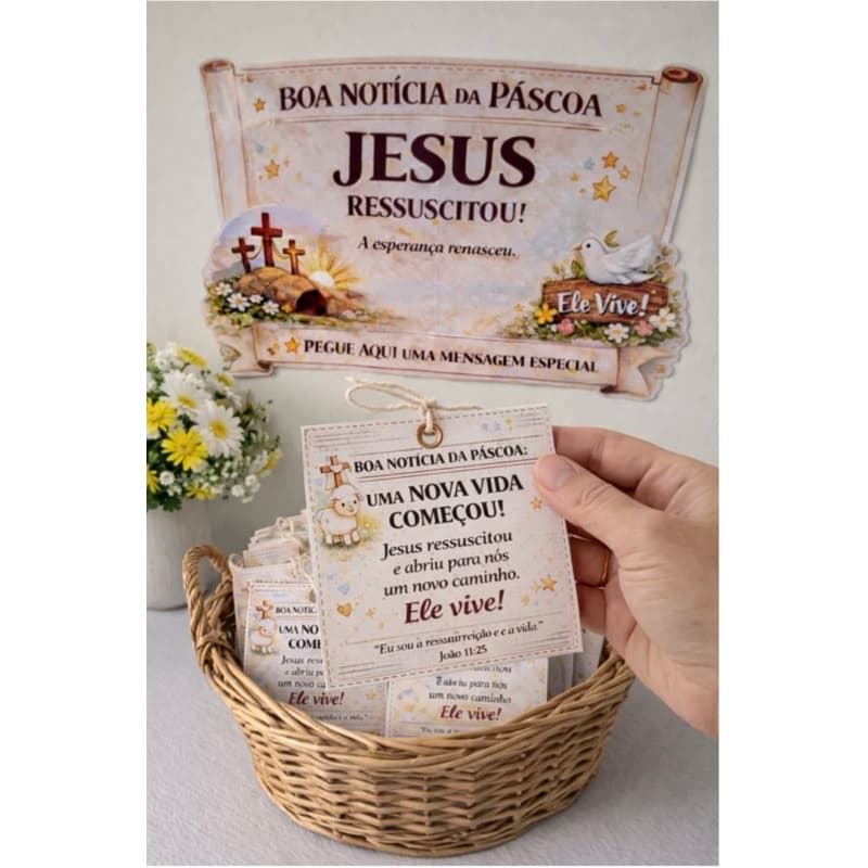 Mimo Páscoa Cristã - Tags para doces - Arte na cesta/mesa