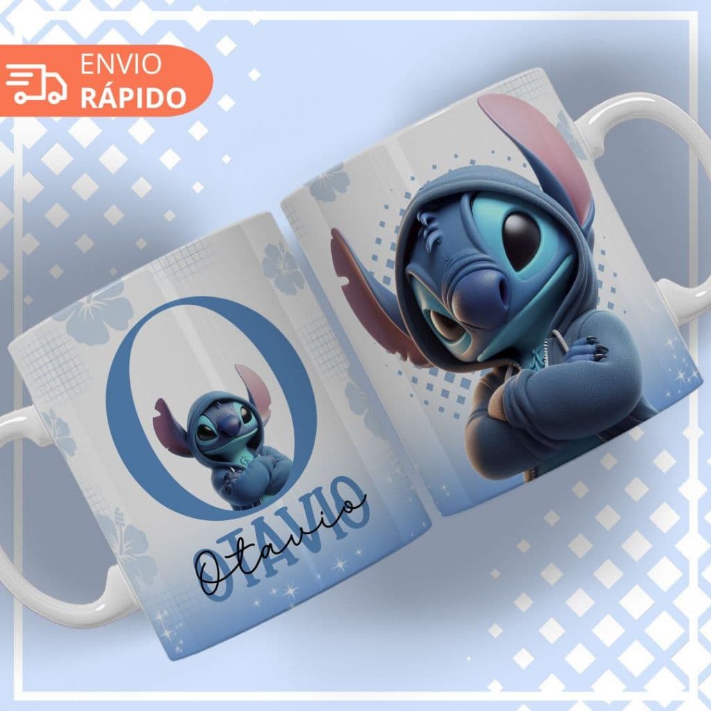 Caneca Xícara Personalizada Lilo e Stitch Com Nome Porcelana 325ml Presente