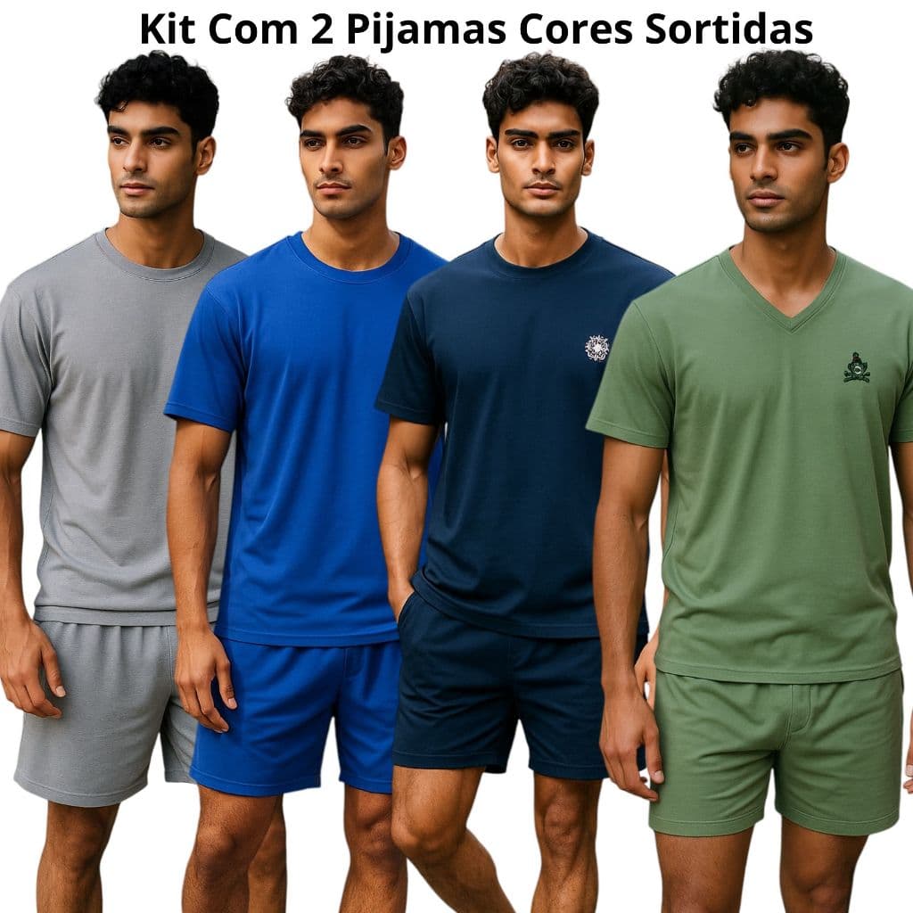 2 PIJAMAS MASCULINO MEIA MANGA EM MALHA CORES SORTIDAS