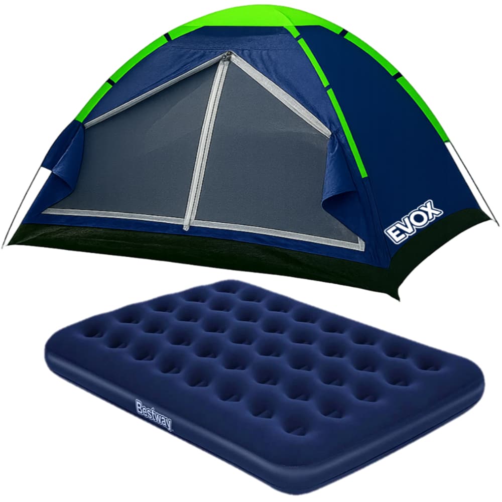 Kit Barraca 4 Pessoas Camping Acampamento A Prova D'Água + Colchão Casal Inflavel Resistente