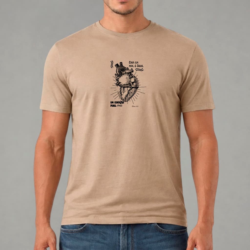 Camisa Masculina Cristã Salmo 51:10 Coração Puro Urbano Leve Blusa Cotidiana T-shirt Camiseta Crt Unissex