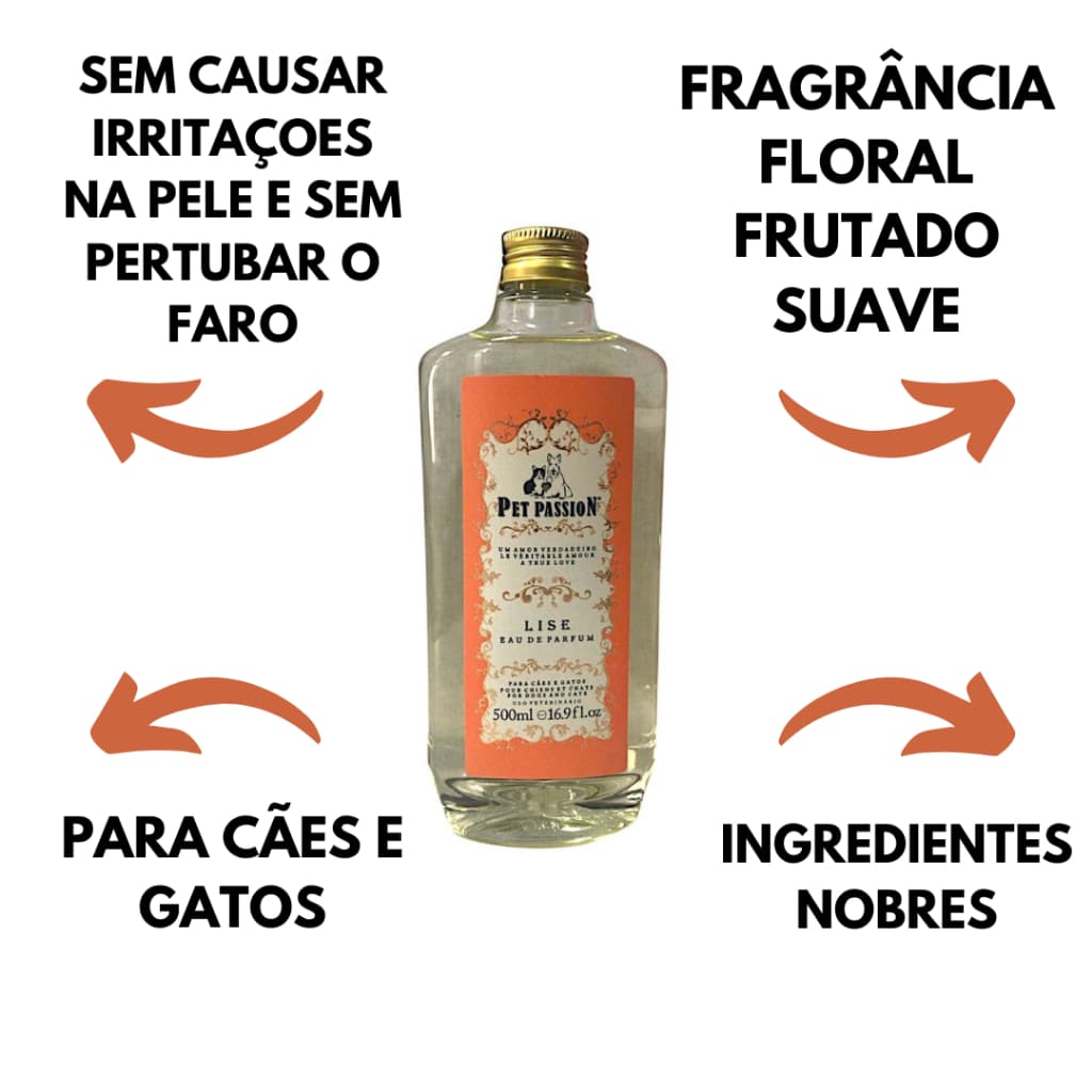 Perfume Lise 500ml Pet Passion Para Cães e Gatos Banho e tosa Perfume pet de alta fixação importado