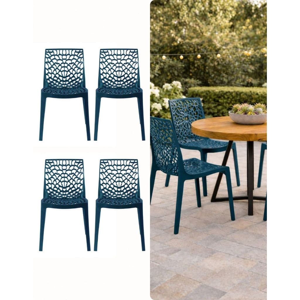 Kit 4 Cadeiras Sala Jantar Mesa Área Gourmet Externa Reforçada Azul Restaurante Plástico Varanda Bar