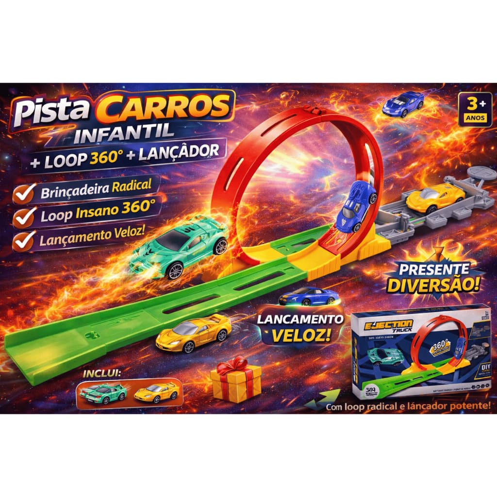 Pista de Carrinho Infantil Loop 360 Com Lançador Ejection Truck Brinquedo Menino Tipo Hot Wheels