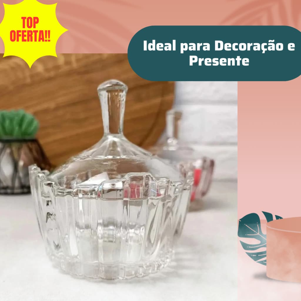 Kit 02 Bomboniere Vidro Potiche 240ml Pote Baleiro Luxo Decoração Elegante Organizada Mesa Posta
