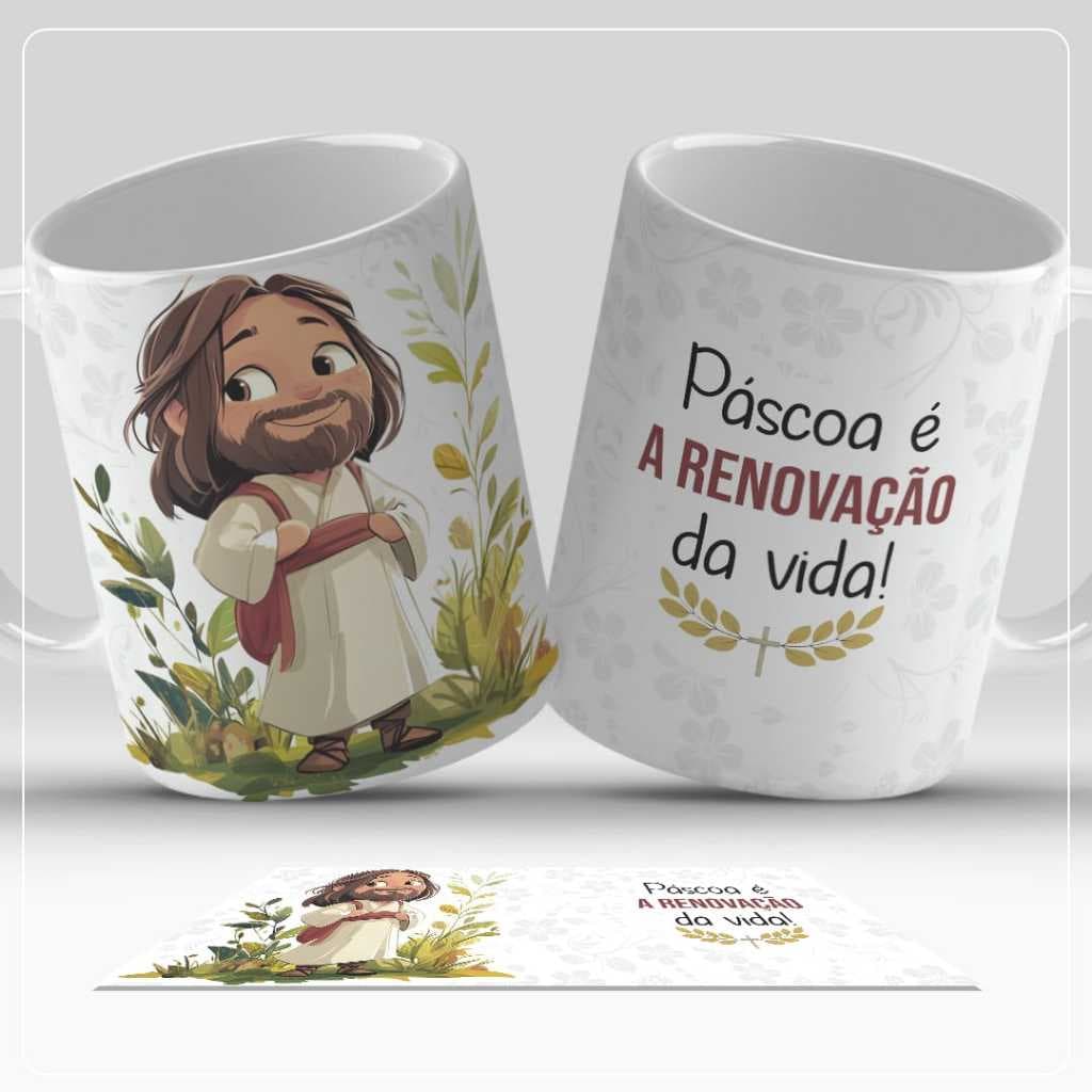 Caneca de Páscoa Cristã Porcelana 325ml Presente Religioso de Páscoa com amor
