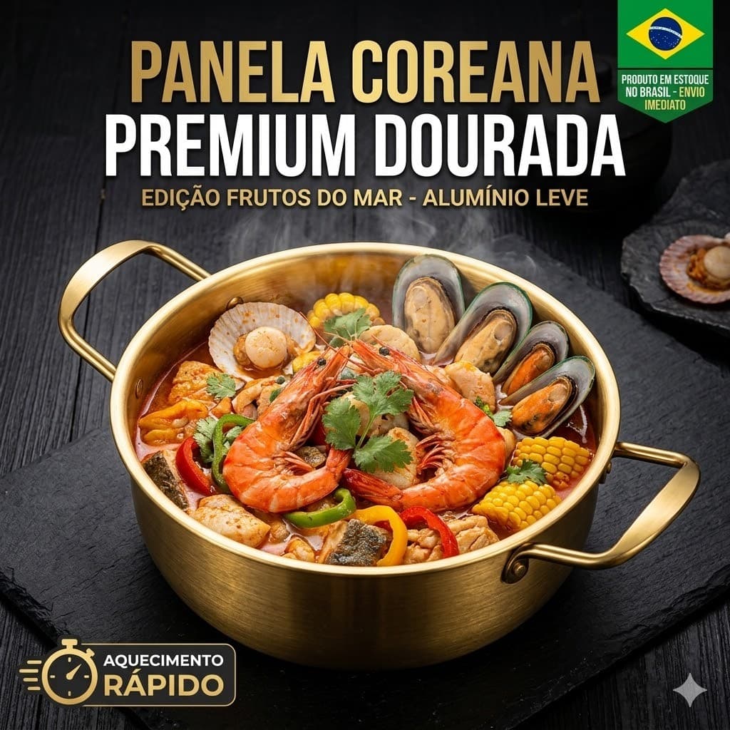 Panela Coreana Premium Dourada para Frutos do Mar e Lámen - Alumínio de Luxo - Disponível em 6 Tamanhos (18cm a 28cm)