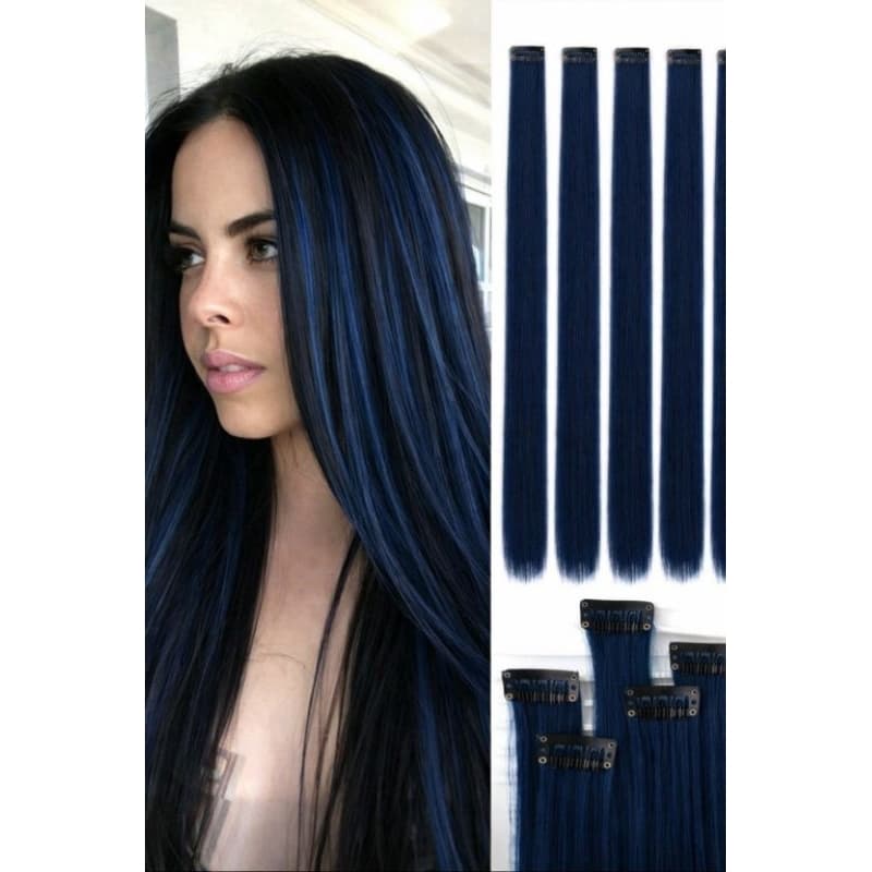 Mechas azul escuro tic tac de fibra orgânica de 65 cm a mecha suporta chapinha e babyliss