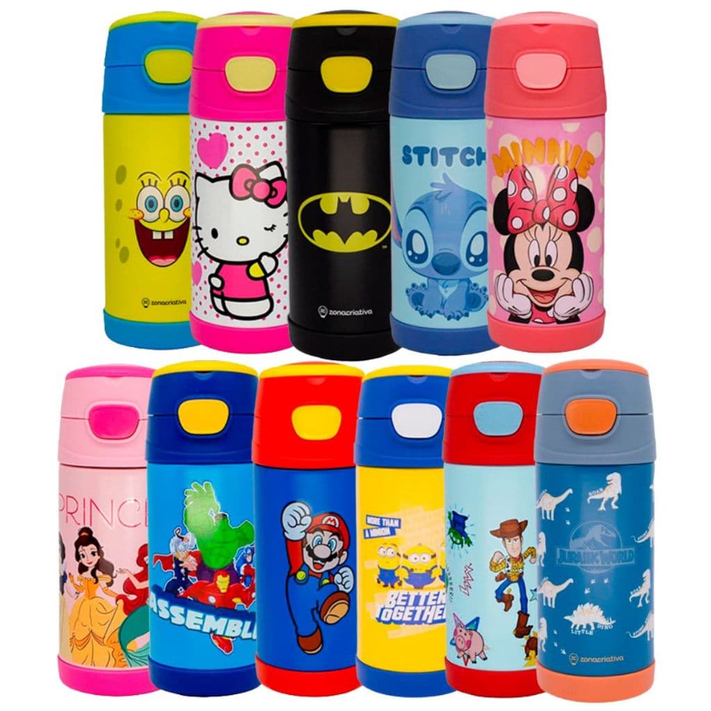 Garrafa Térmica 350ml Canudo Infantil Lancheira Personagens