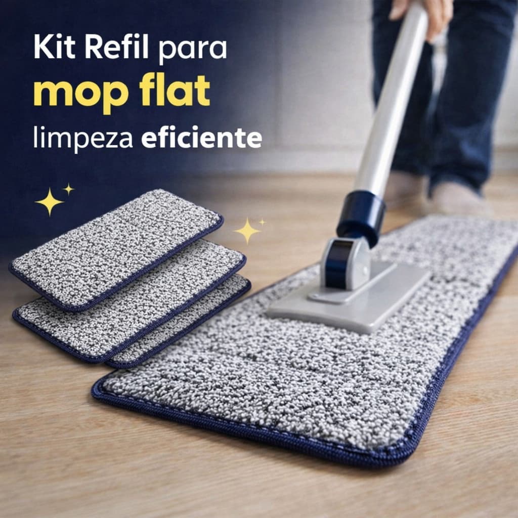Kit Refil Mop Flat Microfibra 2, 4, 6, 8 ou 10 Unidades Lava Seca Limpa Fácil Reutilizável