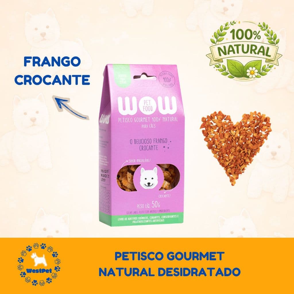 Petisco Gourmet Wow Para Cachorro Frango Crocante Desidratado 50g Natural