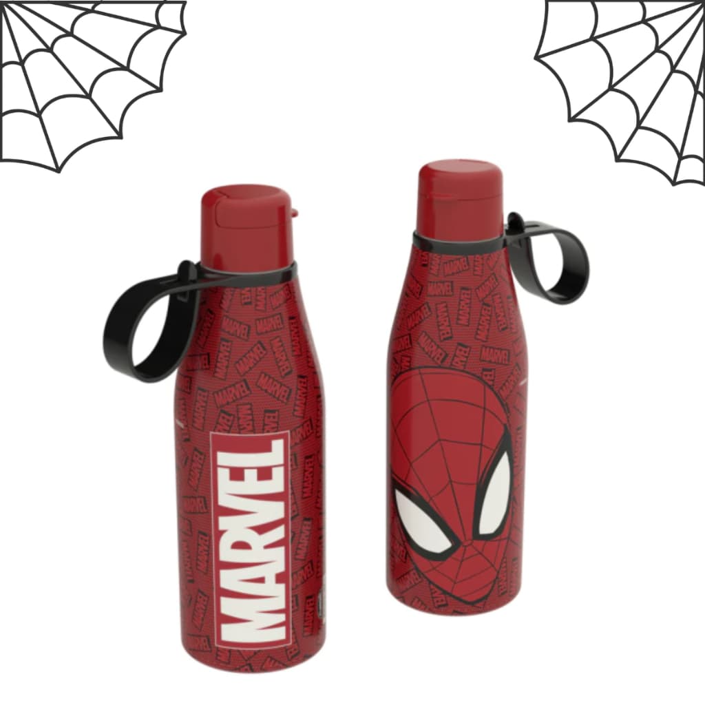 Garrafa Homem Aranha Infantil Marvel Escolar Antivazamento Abre Facil Squeeze Para Agua Suco