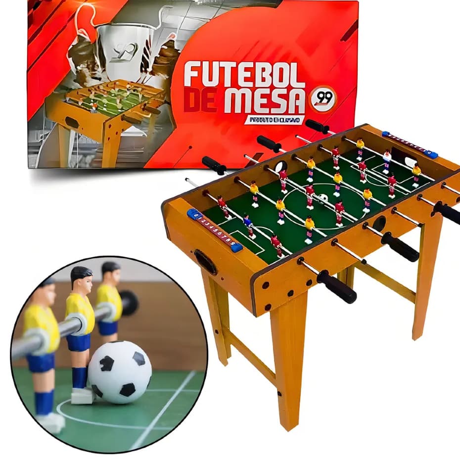 Futebol de Mesa Totó de Mesa Pebolim Madeira Jogo de Futebol Completo Brinquedo Infantil com Pés