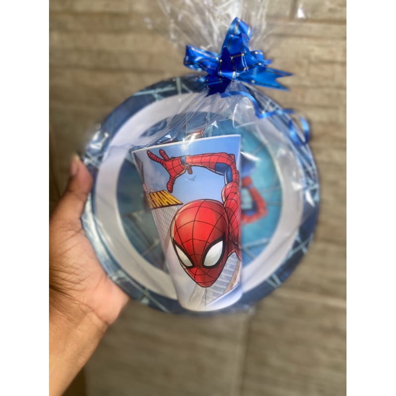 Kit Homem-Aranha Infantil Completo Prato + Copo 250ml Presente Criança