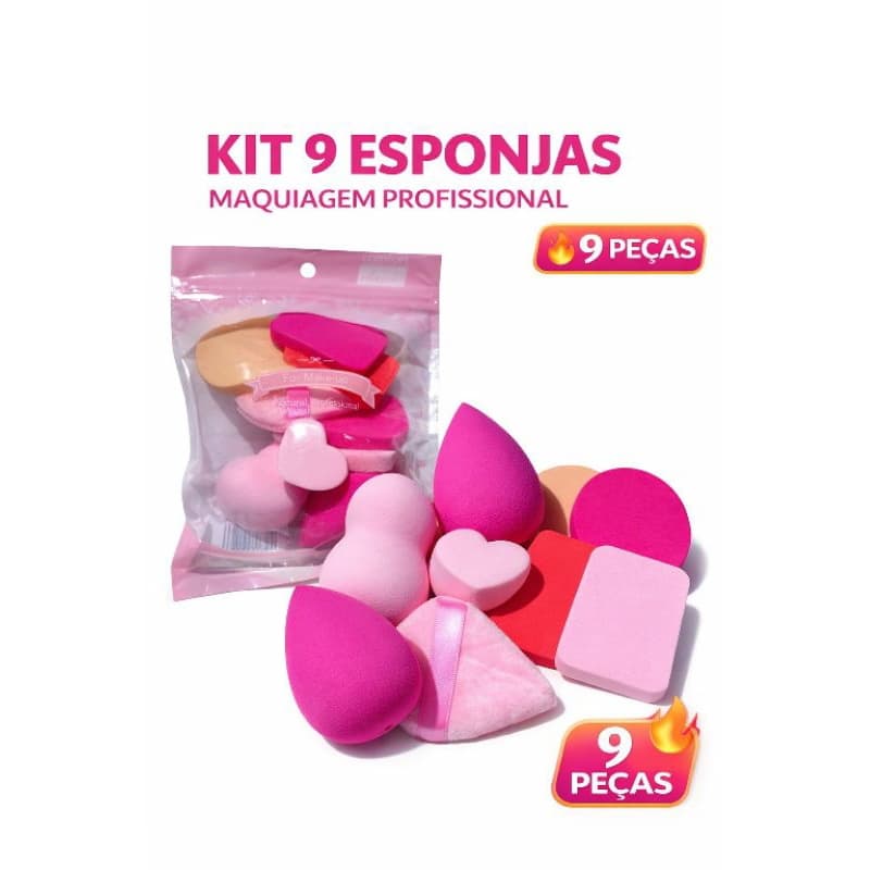 Kit 9 Esponjas Maquiagem Profissional - Macia Base Corretivo
