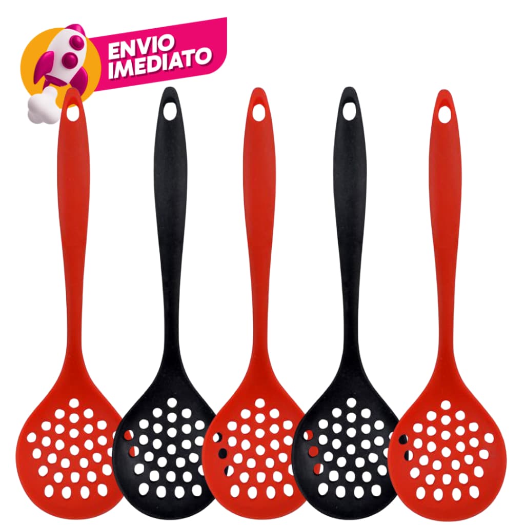 Escumadeira Universal Silicone Maciço Para Panelas Teflon Ceramico Fritura Arroz Kit Com 08 OU 10Un.