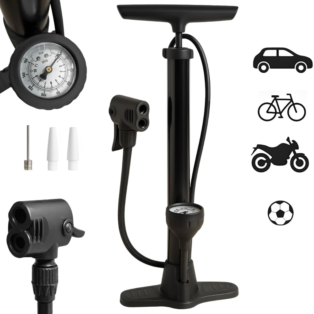 Bomba de Ar Manual Portátil Automotivo c Manômetro Para Bike Carro Moto Pneus Bola Bicicleta