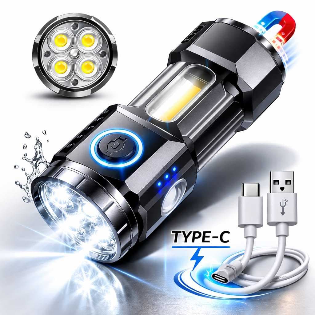 Lanterna Tática Compacta LED Recarregável USB com Imã Kapbom