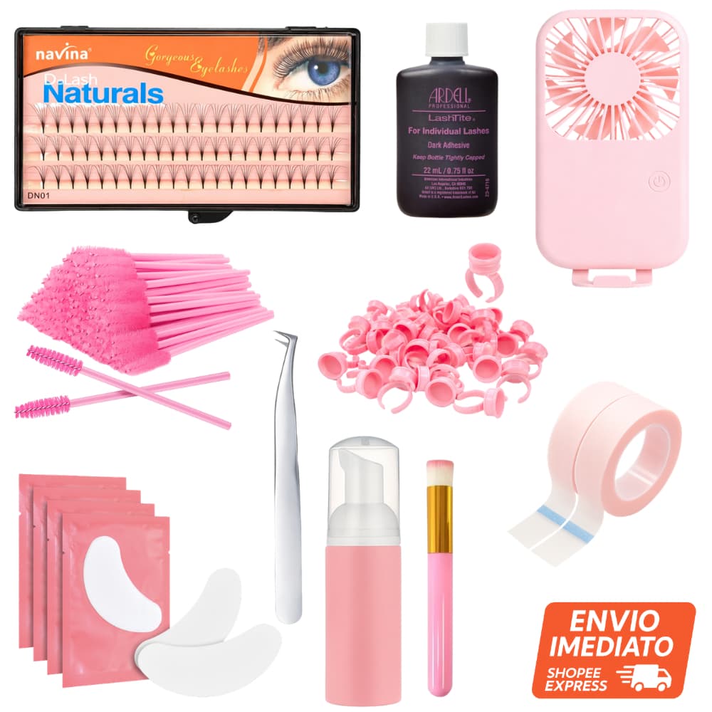 Kit Profissional Completo Para Extensão De Cílios Navina Tufo Tufinho Pinça Ventilador e Cola Ardell