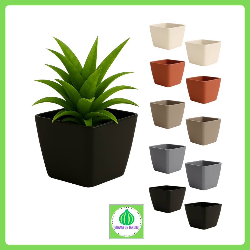 Kit 24 Vasos Quadrados 750 ml Preto Marrom Colorido Plantas Flores Cactus Suculentas Decoração