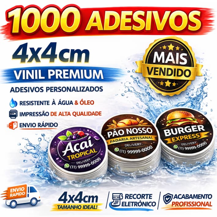 Adesivos Personalizados Vinil à Prova D'água | 1000 4x4 cm Etiquetas para Sacolas Lembrancinhas Embalagens Mimos Brindes