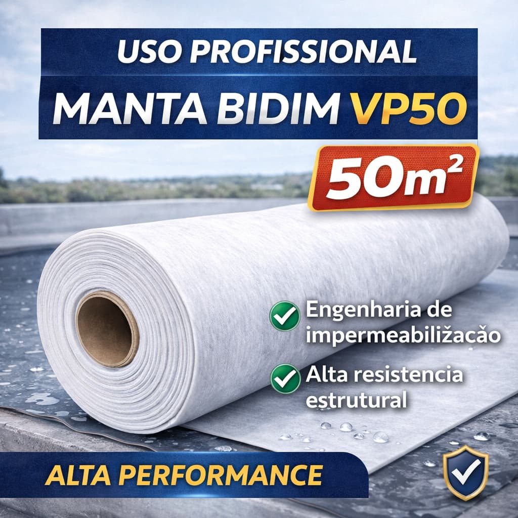 Bidim 50m Impermeabilização VP50 Manta Tinta Emborrachada Reforço Estruturante Laje Parede Telhado
