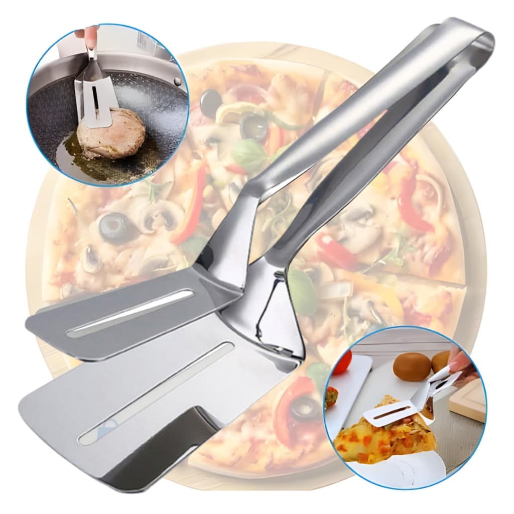 Espátula Culinária Dupla com Pegador Aço Inox Inoxidavel 2 em 1