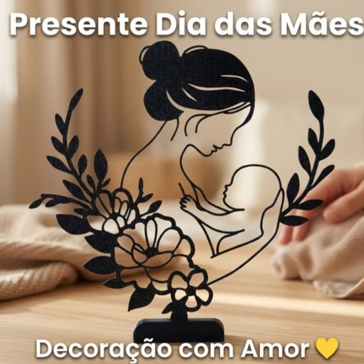 Decoração Mãe e Filho Presente Dia das Mães Quarto Bebê Escultura Amor Materno Minimalista