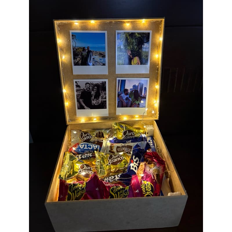 Caixa de presente com fotos led cesta presente namorado namorada caixa personalizada dia dos pais pedidonamoro