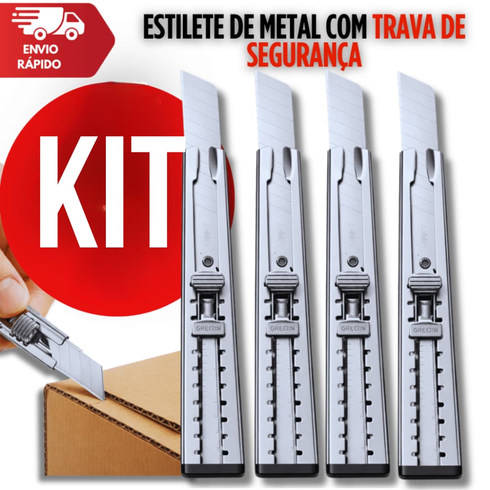 Estilete Metal Retrátil com Trava Alta Precisão Trabalho Arte Papel Papelaria Corte Premium