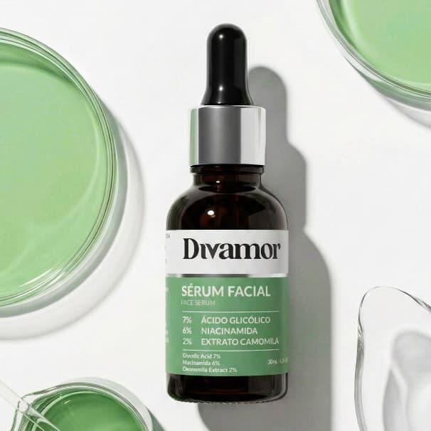 Sérum Anti-rugas e Clareador de manchas: Ácido Glicólico 7% + Niacinamida 6% + Extrato Camomila 2%