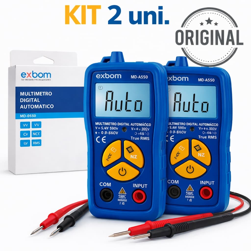 Multímetro Digital Inteligente Automático Kit 2 uni Profissional Tensão AC/DC Não Queima c/ Bateria