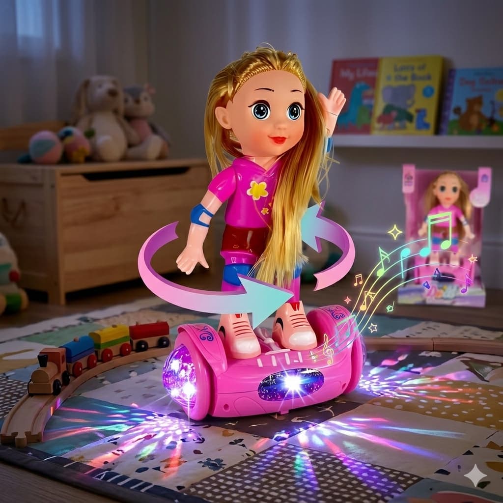 Boneca Hoverboard Musical com Luz e Som Brinquedo Divertido Bate e Volta