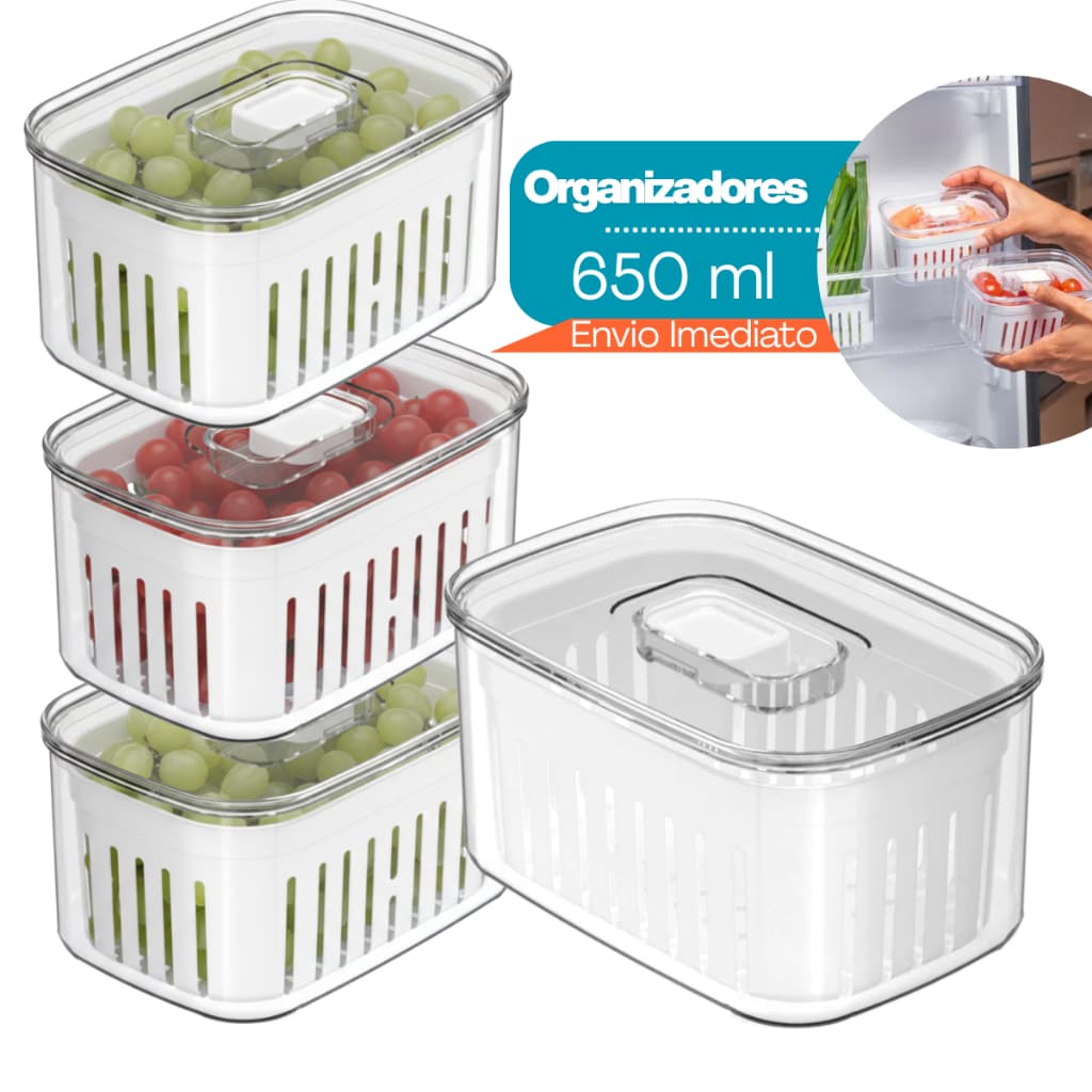 Organizadores de Geladeira com Cesto 650ml Multiuso Alimento Com Tampa Verdura e Vegetal