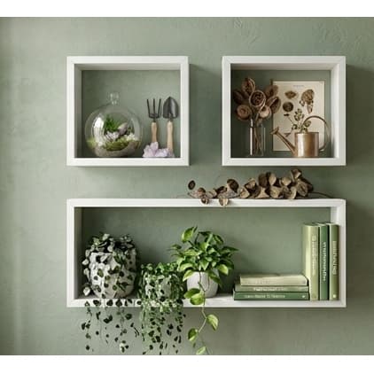 Kit 3 Nichos MDF Branco - 1 Retangular 50x25x10 + 2 Quadrados 20x20x10