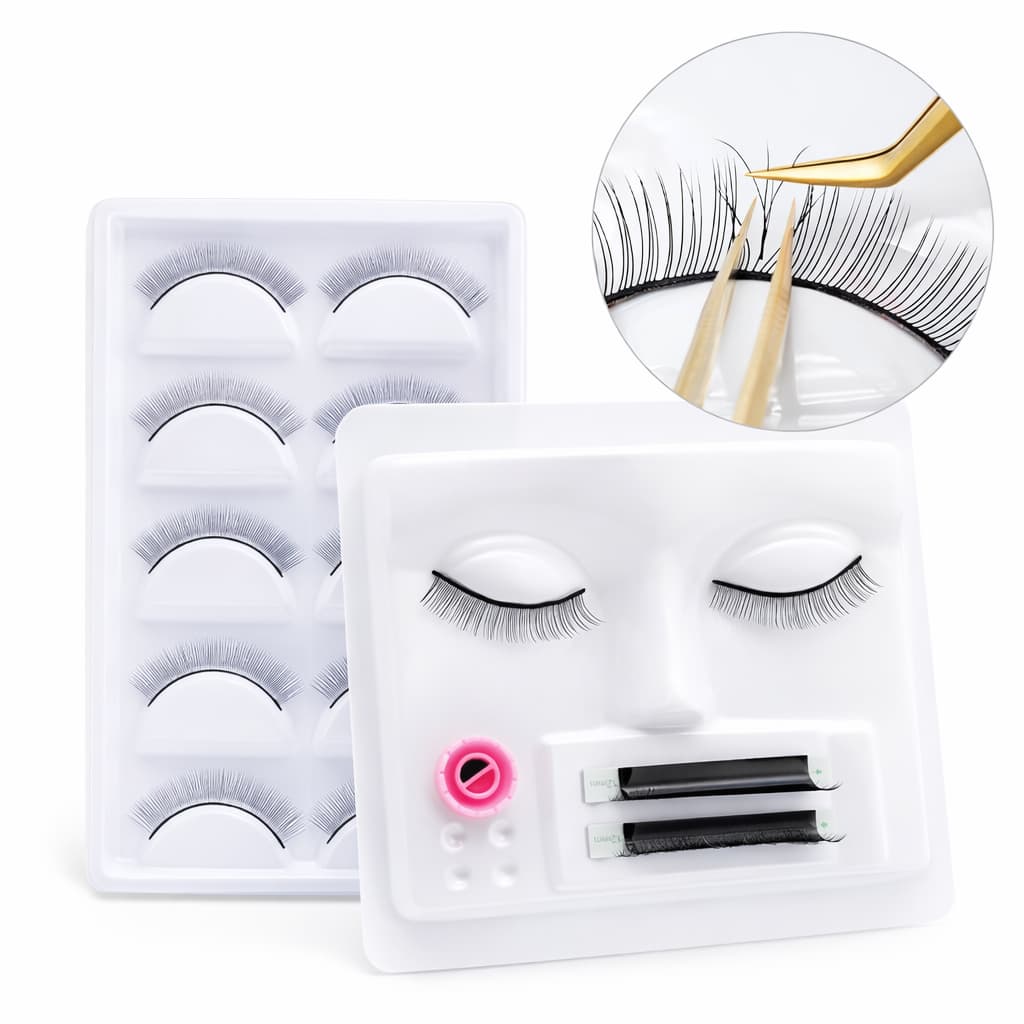 Kit Placa Rosto de Treino 3D PVC + 5 Pares de Cílios para Treino de Extensão de Cílios e Lash Design