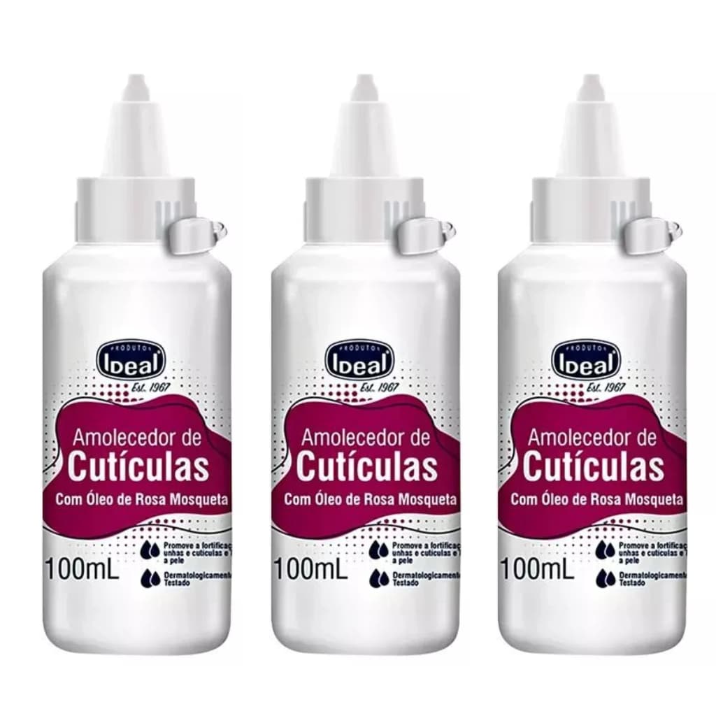 Kit 03un Amolecedor de Cutículas com Óleo de Rosa Mosqueta Ideal 100ml