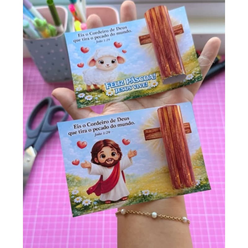 Cartão Cruz Páscoa Cristã - 30 Unidades - Porta Bis/Batom - Mimo de Páscoa - Lembrancinha