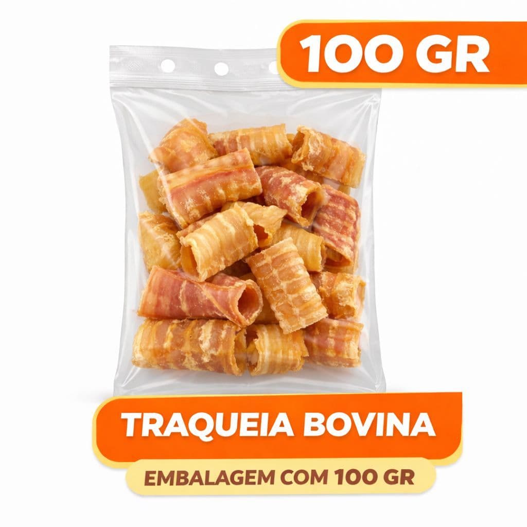 Mordedores Traqueia Bovina Desidratada 100% Natural Petisco Saudável Cachorros e Gatos 1EMBALAGEM C/100Gr