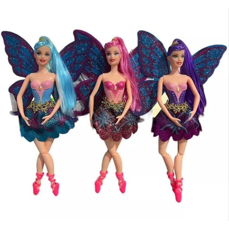 Boneca Bailarina 30cm Com Asas e Pente Articulada;