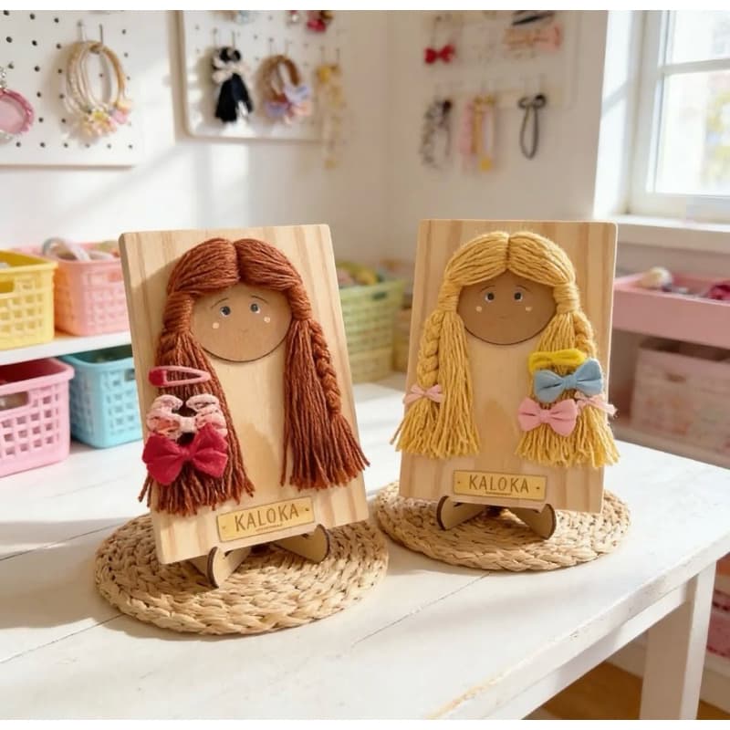 Boneca menina kit 2 un- Brinquedo sensorial Montessori-Brinquedo cabelo maluco-boneca de madeira